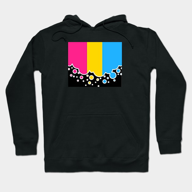 Pan Pride Flag Falling Bubbles Silhouette on Black Hoodie by VernenInk